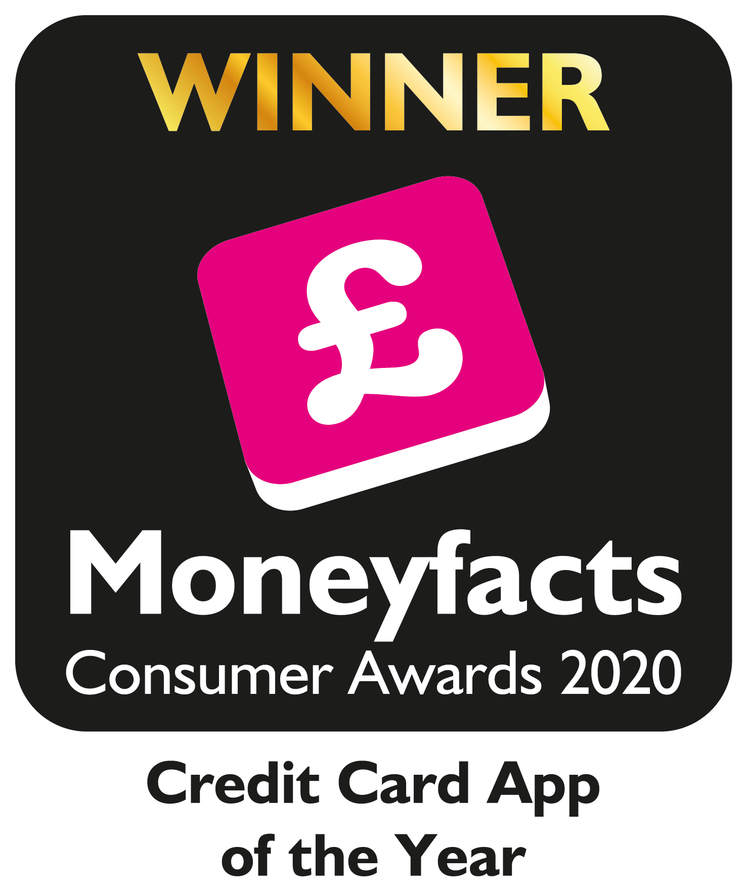 Moneyfacts awards badge - credit card app of the year 2020