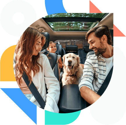 Family & dog in a car