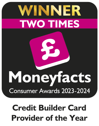 Moneyfacts icon - Proud winners of Moneyfacts Best Credit Builder Card Provider 2023 and 2024